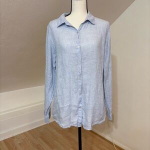Tahari 100% Linen Light Blue Button-Up Shirt Lightweight Beachy Fresh Sz Large
